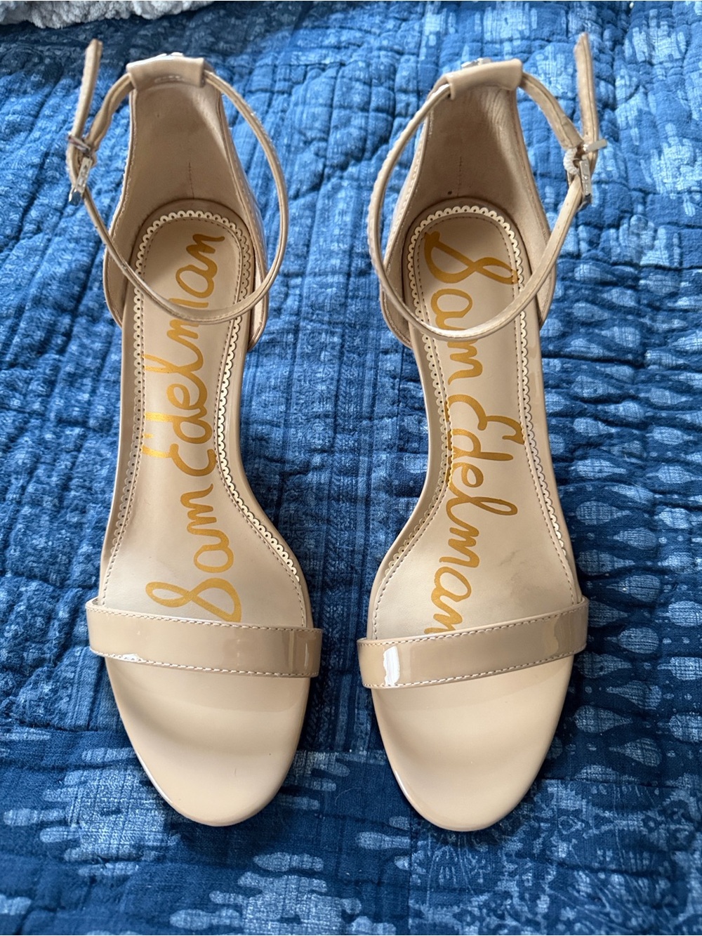 Sam Edelman Nude Patent Ankle-Strap Heels